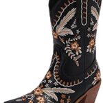 PAUVAODY Classic Womens Western Boots Mid Calf Block Heel