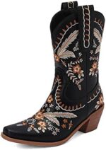 PAUVAODY Classic Womens Western Boots Mid Calf Block Heel