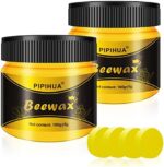 PIPIHUA Beeswax Furniture Polish, Wood Seasoning Beeswax for Furniture Waterproof & Repair Wood Wax for Floors Cabinets to Protect & Care, 2pcs Beeswax Polish with 4pcs Sponges