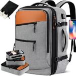 POWAITER Carry on Backpack, Large Travel Backpack for Women Men Fits 17 Inch Laptop, Airline Approved Suitcase Backpack with 4 Packing Cubes for Business, Weekend or Overnight Trips-Gray