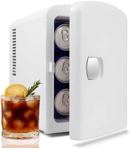 Personal Mini Fridge 4L/6 Cans, Portable Cooler & Warmer Compact Refrigerators for Drinks, SkinCare, Office Desk (White)