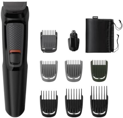 Philips Multi Grooming Kit MG3710/65, 9-in-1 (New Model), Face, Head and Body - All-in-one Trimmer for Men Self Sharpening Stainless Steel Blades, No Oil Needed, 60 Mins Run Time