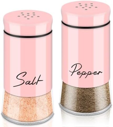 Pink Salt and Pepper Shakers Set,5 oz Kitchen Decor and Accessories Home Essentials Cute Household Items for Mother's Day Housewarming Gift Refillable Design (Pink)