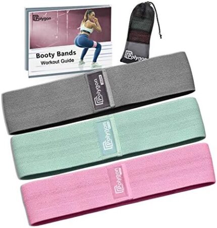 Polygon Resistance Exercise Bands, Fabric Non Slip Hip Bands for Squats, Legs, Butt, Thigh and Hip Workout, Thick Wide Fitness Loop for Men & Women. Workout Guide Included