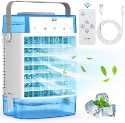 Portable Air Conditioners, 1600ml Portable AC Unit with Remote Control, Powerful 3 Speeds 7 Colors LED Evaporative Air Cooler with Timer, Personal Mini Air Conditioner Portable for Room Bedroom Office