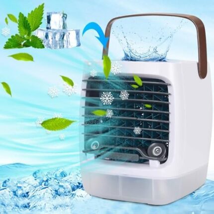 Portable Desktop Air Cooler,Personal Mini Air Conditioner Humidifier with 2-Speed,Small Air Conditioner Evaporative Cooler with 7-Color Nightlight,Desktop Cooling for Home Office Bedroom