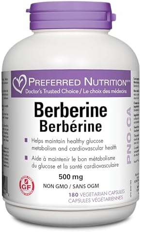 Preferred Nutrition - Berberine 180 VCaps, 1000mg daily serving, Cardiovascular Health & Support Blood Sugar Metabolism - Berberine Supplement - High potency - 500mg per capsule - 90 day supply