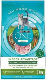 Purina ONE +Plus Dry Cat Food, Indoor Advantage Turkey - 3 kg Bag