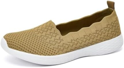 Puxowe Women's Slip on Flat Loafers Lightweight Low-Top Knit Shoes