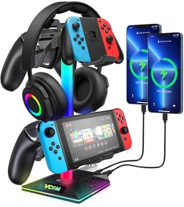 RGB Gaming Headphones Stand with 2 USB and 1 Type-C Ports,VCOM Headset Stand with 10 Light Modes and Non-Slip Rubber,Suitable for All Earphone Accessories, Best Gift for Desk Gamers