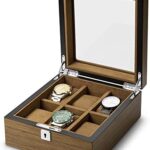 ROFAY Solid Wood Watch Box Organizer with Glass Top Display, Premium Quality Bark Texture Watch Case 6 Slots with Lock for Jewelry Watches Storage