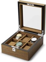 ROFAY Solid Wood Watch Box Organizer with Glass Top Display, Premium Quality Bark Texture Watch Case 6 Slots with Lock for Jewelry Watches Storage