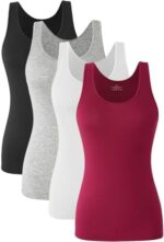 ROSYLINE Basic Tank Tops for Women Undershirts Tank Tops with Scoop Neck cami Yoga Shirts 3-4 Pack