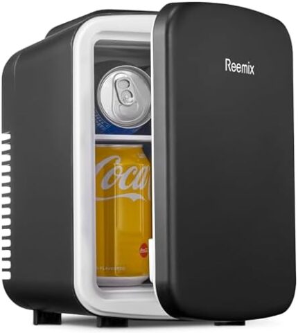 Reemix Mini Fridge, 3.7 Liter/6 Can Portable Cooler and Warmer Personal Refrigerator for Skin Care, Cosmetics, Beverage, Food,Great for Bedroom, Office, Car (Black)