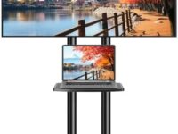 Rfiver Rolling TV Stand with Laptop Shelf, Mobile TV Stand with Upgraded Wheels for 32-70 Inch TVs, Height Adjustable Mobile TV Cart up to 88lbs, Portable TV Stand for Outdoor, Home, Office