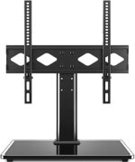 Rfiver Universal TV Stand, Table Top TV Stand for 27-60 inch LCD LED TVs, Height Adjustable TV Mount Stand with Tempered Glass Base for Home/Office, Holds up to 88 lbs, Max VESA 400 x 400mm