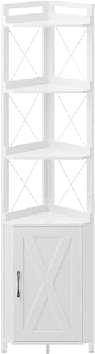 Rolanstar Corner Shelf with Storage, 6-Tier Corner Cabinet, Corner Bookshelf for Small Space, White Corner Shelf Stand, Plant Stand for Living Room, Home Office, Kitchen, Bedroom