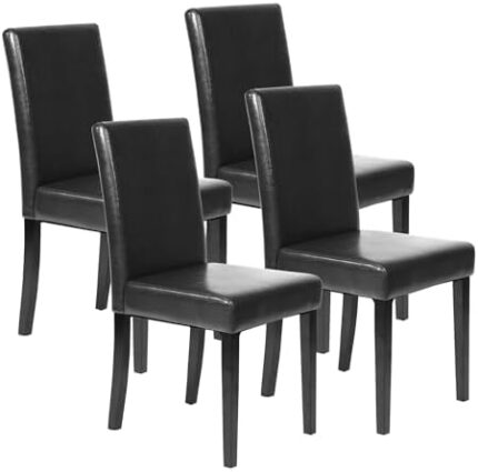 Ruesleag Dining Chairs Set of 4,Dining Room Chairs Upholstered PU Leather Kitchen Chairs Parsons Chairs Dining Side Chairs for Home Kitchen Bedroom Living Room Restaurant,Black