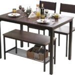 SDHYL Dining Table Set for 4 with Two Chairs and One Bench 4 Pieces Set Wooden Table Top with Metal Legs for Breakfast in Living Room, Kitchen Room, Dining Room,Space Saving Kitchen Table Set