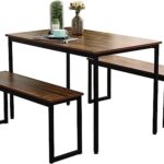 SDHYL Dining Table Set,Kitchen Table with 2 Benches,Space Saving Kitchen Table Set for Living Room, Kitchen Room, Dining Room, Restaurant, Rustic Brown,44.9 Inches