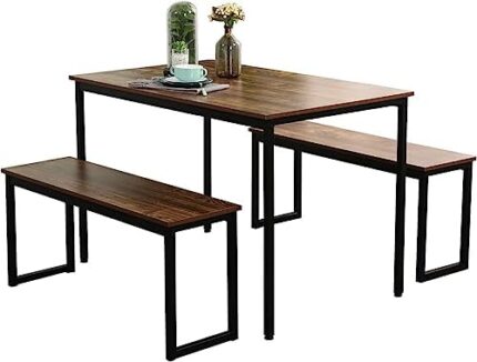 SDHYL Dining Table Set,Kitchen Table with 2 Benches,Space Saving Kitchen Table Set for Living Room, Kitchen Room, Dining Room, Restaurant, Rustic Brown,44.9 Inches