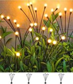 SIOTMERA 4Count Solar Lights Outdoor Waterproof IPX5, Solar Garden Lights, Wind Swaying Firefly Lights, Christmas Lights Outdoor, for Yard Lawn Pathway Decoration Lighting, 6LED WarmYellow