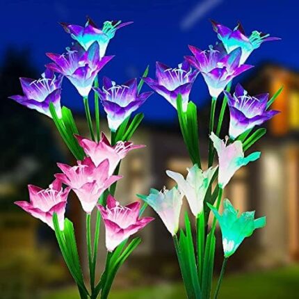 SOLARBABY Solar Garden Lights,4 Pack Solar Lights Outdoor Multicolor Changing Led Solar Flower with Bigger Lily,Solar Powered Lights for Yard Patio Pathway Balcony Outside Decoration