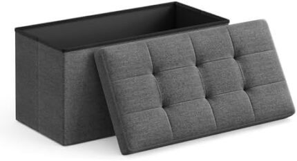 SONGMICS 30 Inches Folding Storage Ottoman Bench, Storage Chest, Foot Rest Stool, Slate Gray ULSF47K