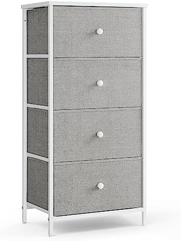 SONGMICS Dresser for Bedroom, Fabric Dresser with 4 Drawers, Metal Frame, Small Chest of Drawers, Dove Gray and Cream White ULTS314L10