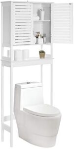 SONGMICS Over The Toilet Storage Cabinet, Bathroom Cabinet with Adjustable Inside Shelf and Bottom Stabilizer Bar, Space-Saving Toilet Rack, Cloud White UBTS010W01