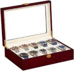 SONGMICS Watch Box, Wooden Watch Organizer, 10 Slots Display Case with Large Glass Lid, Cherry Color UJOW10C