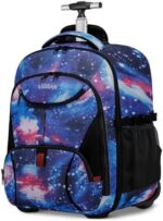 School Backpack with Wheels, 17inch Wheeled Laptop Backpacks for College Water Resistant Rolling Backpack Large Roller Bookbag Travel Hiking Carry on Luggage Computer Bag, Galaxy Blue