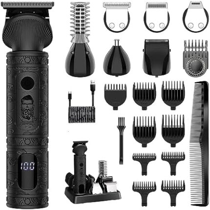 Scttomon Beard Trimmer for Men Professional Mens Beard Grooming Kit T-Blade Trimmer Razor Nose Body Trimmer Hair Cutting Kit Cordless 7 in 1 Black