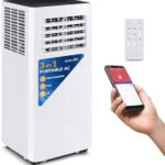 SereneLife Compact Freestanding Portable Air Conditioner-10,000 BTU Indoor Free Standing AC Unit w/Dehumidifier & Fan Modes For Home, Office, School & Business Rooms Up To 300 Sq. Ft-SLPAC105W