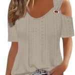 Sexy Cold Shoulder Tops for Women Dressy Cut Out Eyelet Crochet Shirts Trendyshort Sleeve Elegant Sexy Casual Blouse