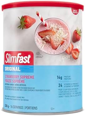 SlimFast – Original Meal Replacement or Weight Loss Shake Mix Powder - 14g of Protein – 23 Vitamins and Minerals – Great Taste - 530g - Strawberry Supreme Flavour