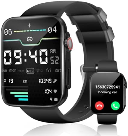 Smart Watch for Men Women (Answer/Make Call /1.96" Screen) Fitness Tracker Heart Rate Blood Oxygen Monitor Blood Pressure IP68 Waterproof Activity Tracker Smartwatch for iOS Android (Matte Black)