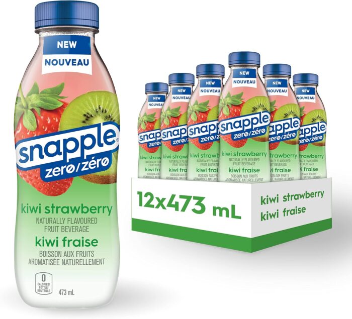 Snapple Zero Sugar Naturally Flavoured Fruit Beverage Kiwi- Strawberry, 473mL, 12-Count