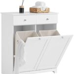 SoBuy BZR33-W, 2 Drawers 2 Doors Laundry Cabinet Laundry Chest with 2 Removable Laundry Baskets, Bathroom Cabinet