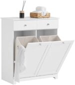 SoBuy BZR33-W, 2 Drawers 2 Doors Laundry Cabinet Laundry Chest with 2 Removable Laundry Baskets, Bathroom Cabinet