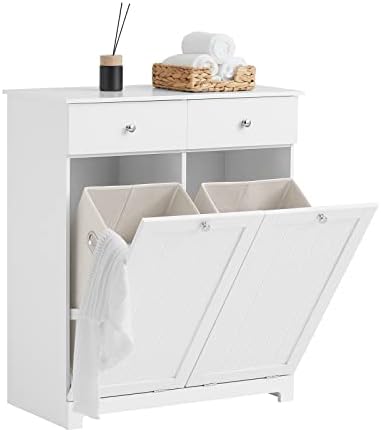 SoBuy BZR33-W, 2 Drawers 2 Doors Laundry Cabinet Laundry Chest with 2 Removable Laundry Baskets, Bathroom Cabinet