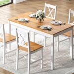 SogesHome 5 Pieces Dining Table Set Modern Kitchen Table with 4 Chairs Wood Dining Room Set for 4 Person Home Kitchen Breakfast Table (Teak&White, 47.2inch*23.6inch*28.7inch)