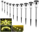 Solar Garden Lights, 10 Pack Waterproof Landscape Pathway Walkway Lights Stainless Steel LED Outdoor Solar Lights (Warm White)