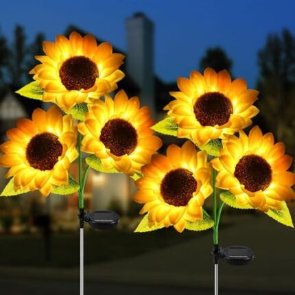 Solar Lights Outdoor for Garden - 2 Pack Flower Solar Sunflower Lights Upgraded, Waterproof Solar Outdoor Lights Auto ON/Off Solar Decorative Lights for Garden, Patio, Backyard