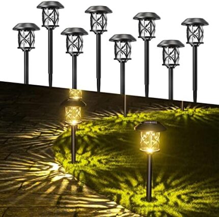 Solar Pathway Lights 8 Pack, Quntis IP65 Waterproof Solar Lights Outdoor, Auto On/Off Solar Garden Lights Landscape Lighting, Warm White Path Lights Solar Powered for Yard Driveway Walkway Patio Lawn