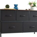 Somdot Dresser for Bedroom with 5 Drawers, Wide Storage Chest of Drawers with Removable Fabric Bins for Closet Bedside Nursery Living Room Laundry Entryway Hallway, Black