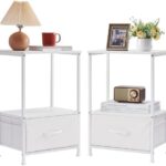 Somdot Nightstand Set of 2, 24.6'' Height Bedside Table End Table for Bedroom Nursery Living Room - Removable Fabric Drawer, Open Storage Shelf, Sturdy Steel Frame, Durable Wood Top - White Leather