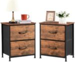 Somdot Nightstands Set of 2 with 2 Drawers, Bedside Table Small Dresser with Removable Fabric Bins for Bedroom Nursery Closet Living Room - Sturdy Steel Frame, Wood Top - Wood Grain Print