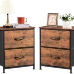 Somdot Nightstands Set of 2 with 2 Drawers, Bedside Table Small Dresser with Removable Fabric Bins for Bedroom Nursery Closet Living Room - Sturdy Steel Frame, Wood Top - Wood Grain Print