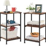 Somdot Side Table Set of 2, 3 Tier End Table with Storage Shelf for Sofa Couch, Nightstand Bedside Table for Living Room Bedroom, Easy Assembly - Rustic Brown/Black